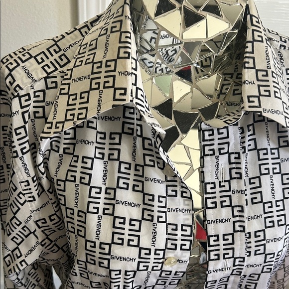 GIVENCHY Vintage Designer Black and White Patterned Women's Blouse Button Down - Picture 2 of 11